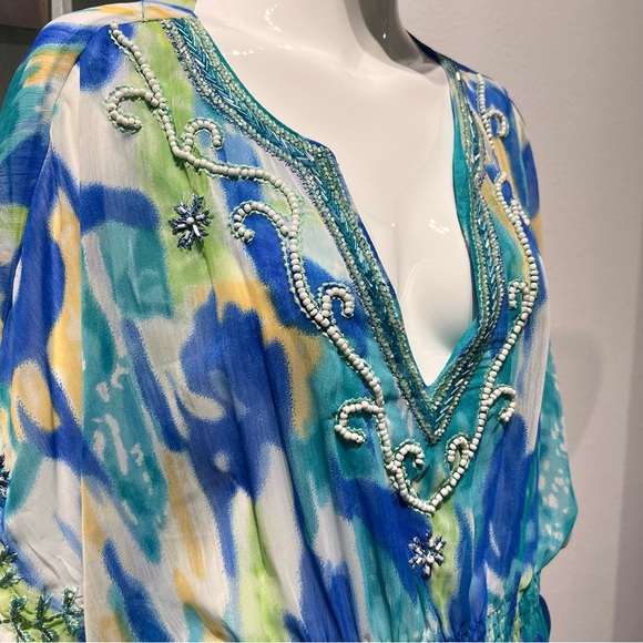 NWOT Midnight Velvet Sheer Tunic Top XL Multi Beaded Embroidered V-Neck - Picture 6 of 16